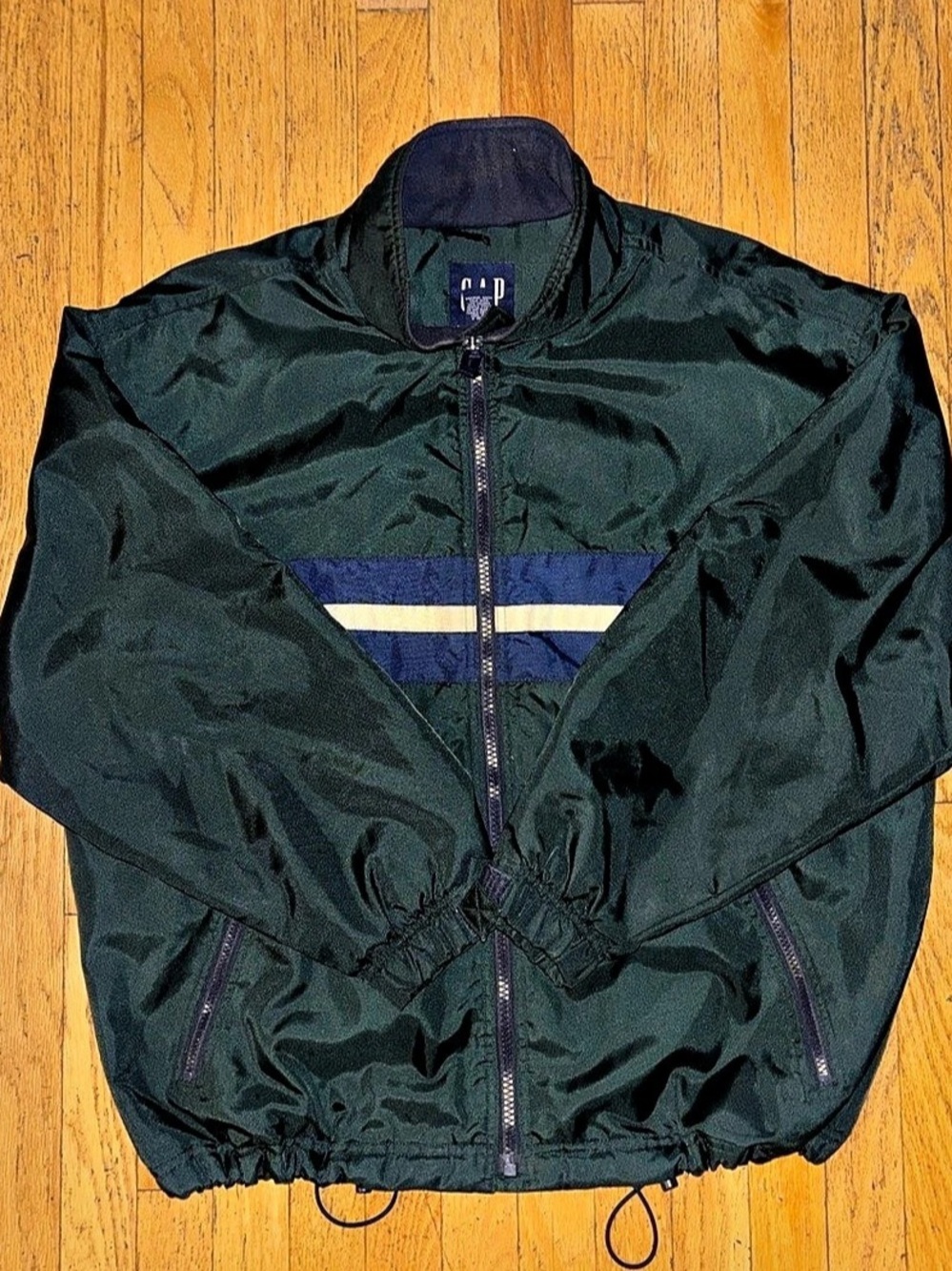 Gap VTG Fleece-Lined Windbreaker w/ Reflective Stripe - Green & Navy - Medium - Picture 6 of 10